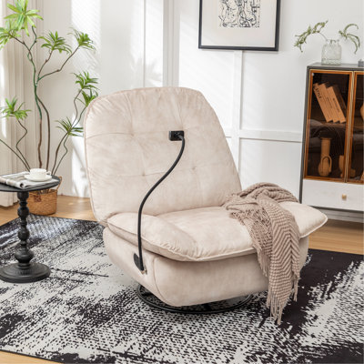 Fauteuil inclinable ivoire, fauteuil inclinable inclinable, support pour téléphone portable, fauteuil de lecture large et confortable, fauteuil à bascule pivotant, velours estampé doré