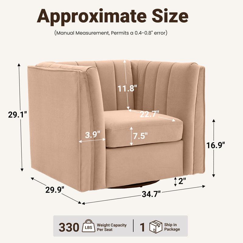 35.4'' Wide Upholstered Swivel Chair, Beige Chenille