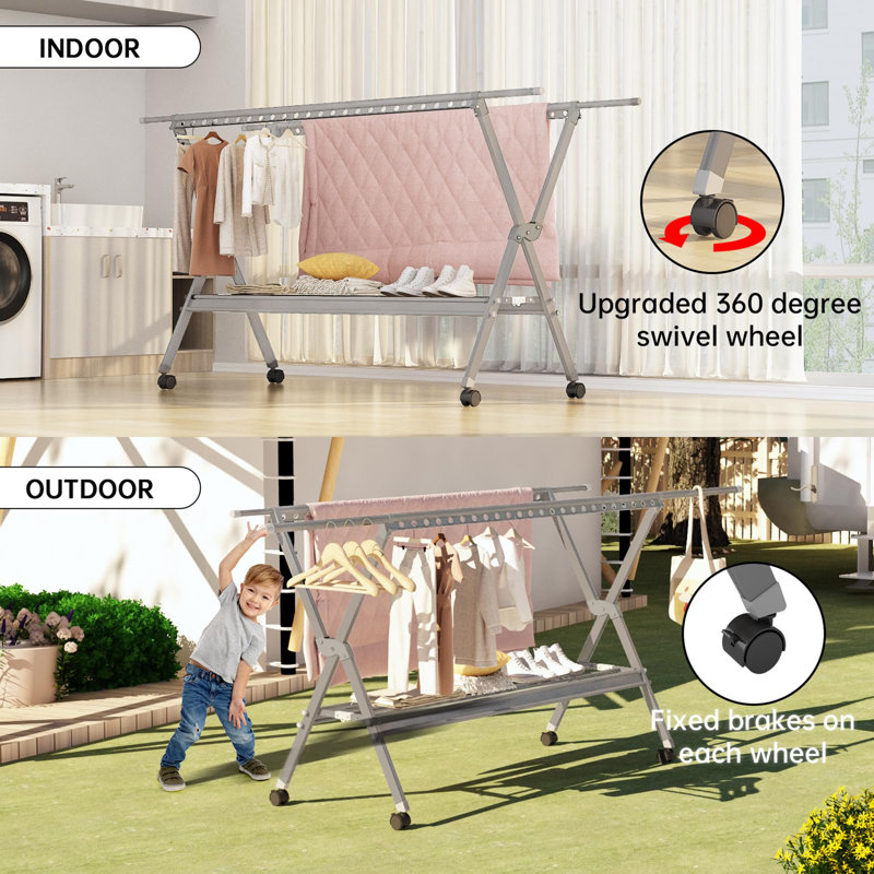 Clothing Folding Aluminum Alloy Laundry Drying Racks, Gray
