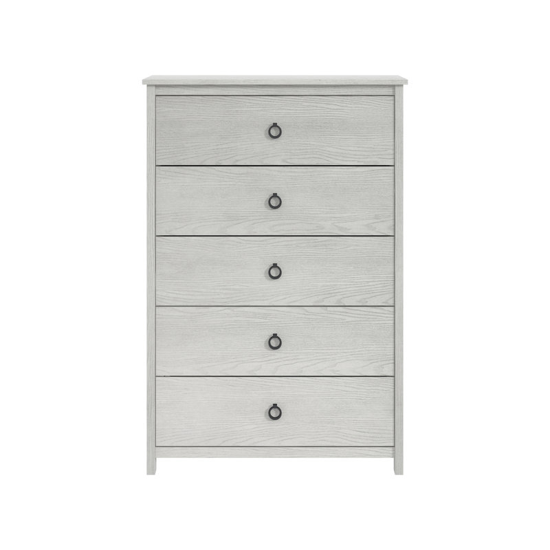 Mucci Transitional 31.3" W 5 Drawer Chest, Antique White Oak
