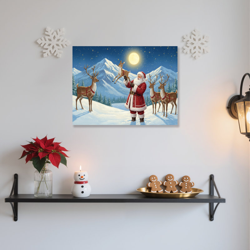 «Santa Reindeer Moonlight», art mural sur toile, H 16 po x l 24 po