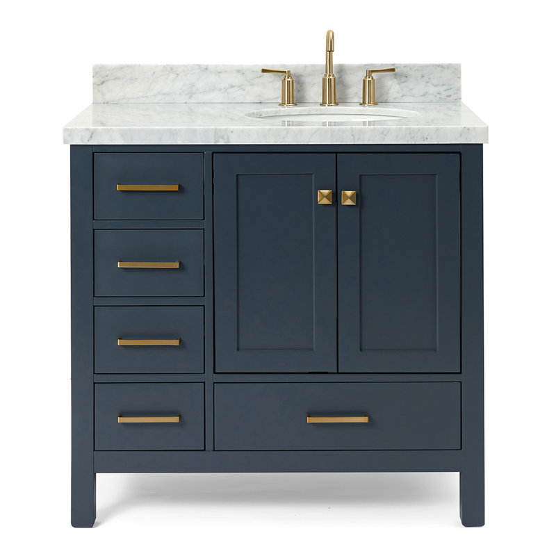 Cambridge 37'' W Single Vanity, Midnight Blue, Oval, Italian Carrara Marble