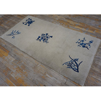 Small Scatter Size Knotted Wool 1920s Rectangle Ivory Antique Chinese - Peking Rug