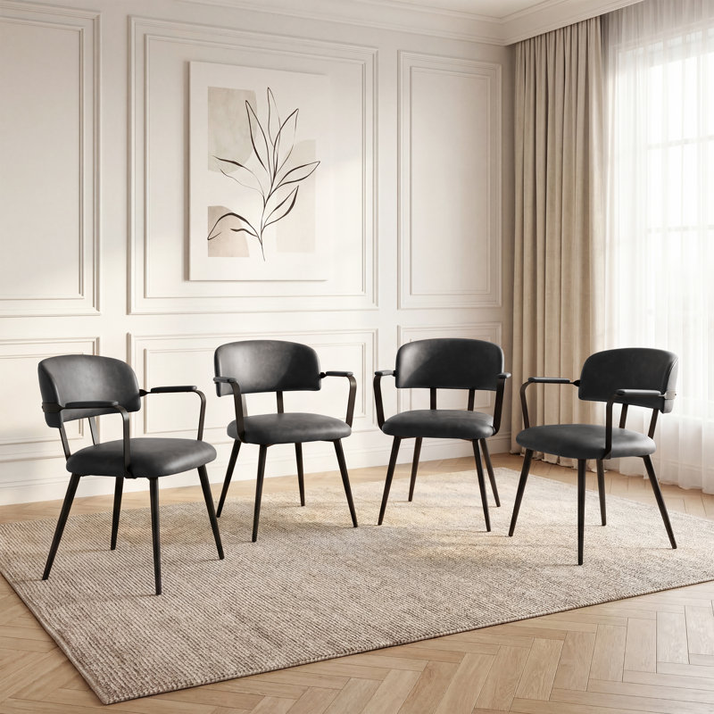 47cm H Upholstered Metal Armchair in Black
