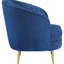 Chaise bleue avec pieds élégants et dorés pour l'ameublement moderne Fauteuil à dossier en velours