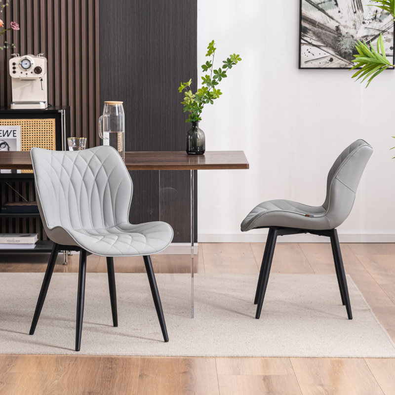 Upholstered Dining Chairs Faux Leather Side Chair with Metal Frame, Gray
