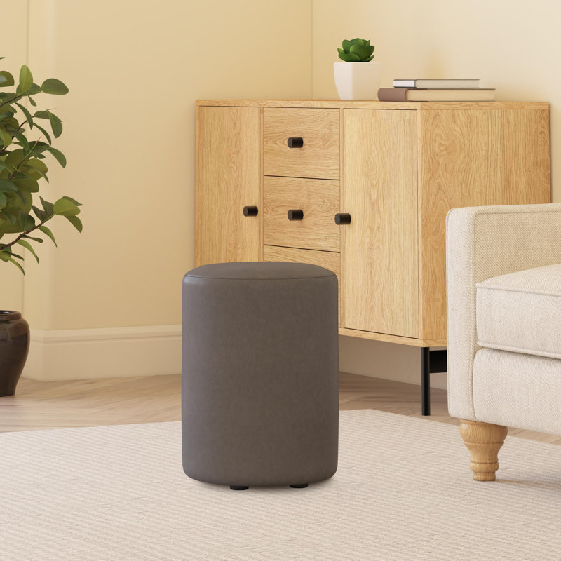 Faux Leather Round Stool Seating , Feather Grey