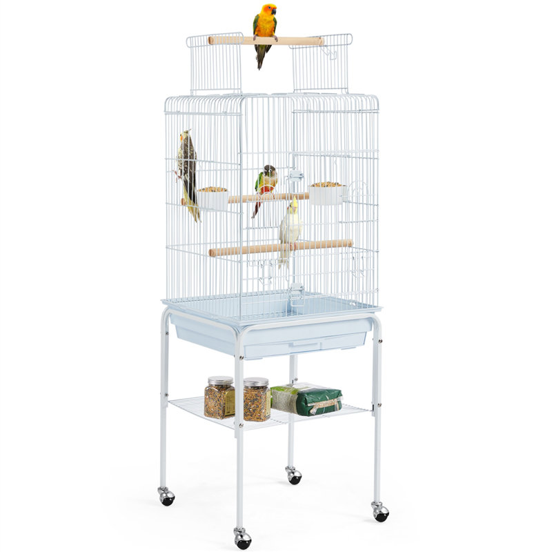 136cm Iron Play Top Floor Bird Cage with Wheels, White