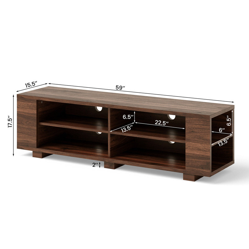 Wooden TV Stand with 8 Open Shelves for TVs up to 65 Inch, Walnut