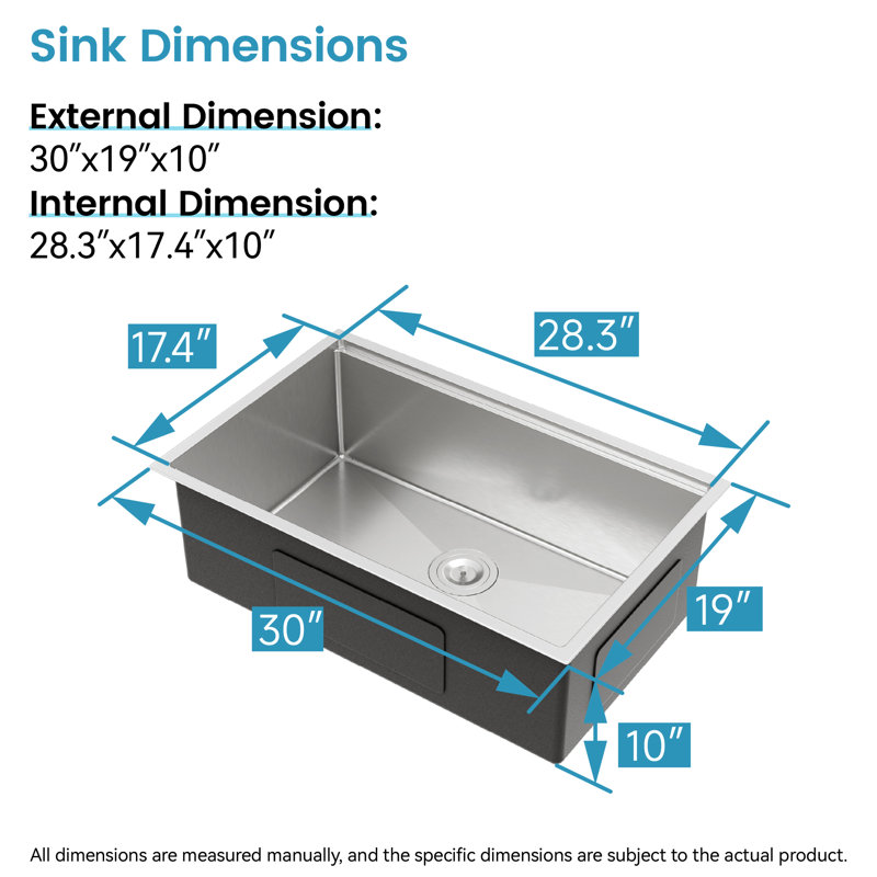 304 Stainless Steel Sink 30"X19" Undermount, Single Bowl With Cutting Board, Colander, To Wear, Brushed Metal Appearance Undermount 30"X19", Elegant Design, Easy Surface