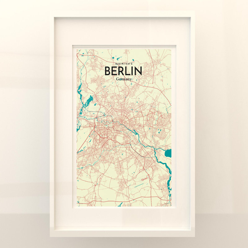 Berlin City Map In Tricolour - No Frame Print, 17cm H x 11cm W x 0.05cm D