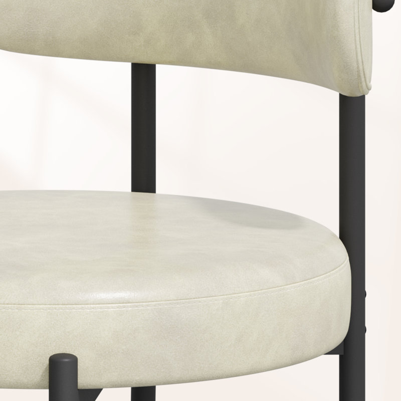 48.3cm H Leather Upholstered Metal Side Chair, Beige, 2