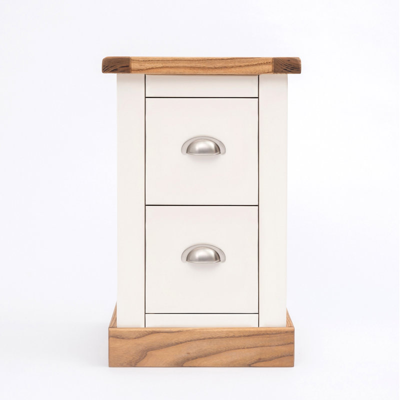 35cm W Solid + Manufactured Wood Bedside Table, Chrome Cup, Natural/White