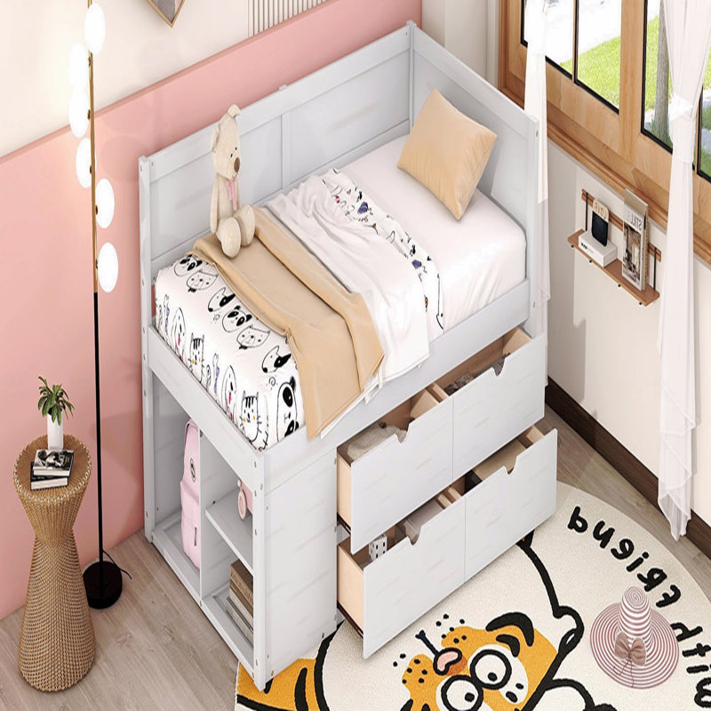 Lit de jour simple avec tiroirs et tablettes, Lit simple, Blanc
