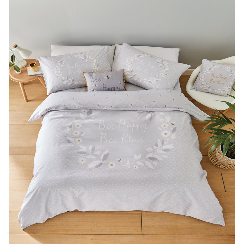 Bee Happy Duvet Cover Set, 135 x 200cm Duvet Cover + 1 Standard Pillowcase