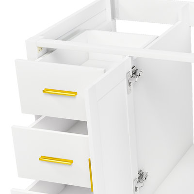 48" Bathroom Vanity Base Cabinet with 2 Soft-Close Double Doors & 9 Smooth Drawers with Slides(White)