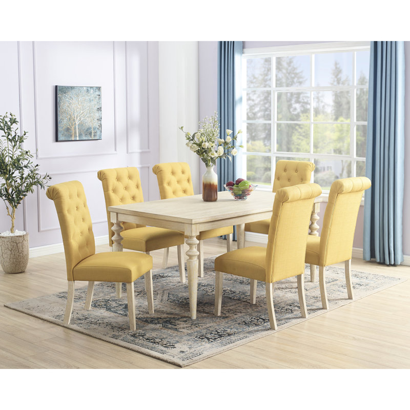 7 repas: table rectangulaire et 6 chaises rayonnantes, brun-beige