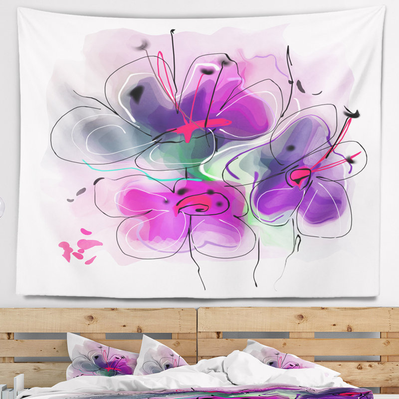 Tapisserie d’esquisse d’illustration floral purple, H 68 po x l 80 po