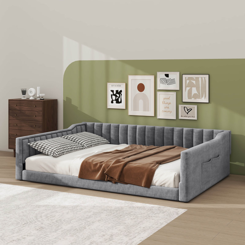 Cozy Daybed With Convenient Side Storage Pockets, Gray, Full