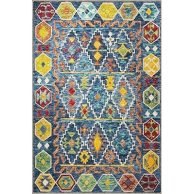 Machine Washable Hexagonal Diamond Mixed Color Geometric Patterned Woven Base Rug