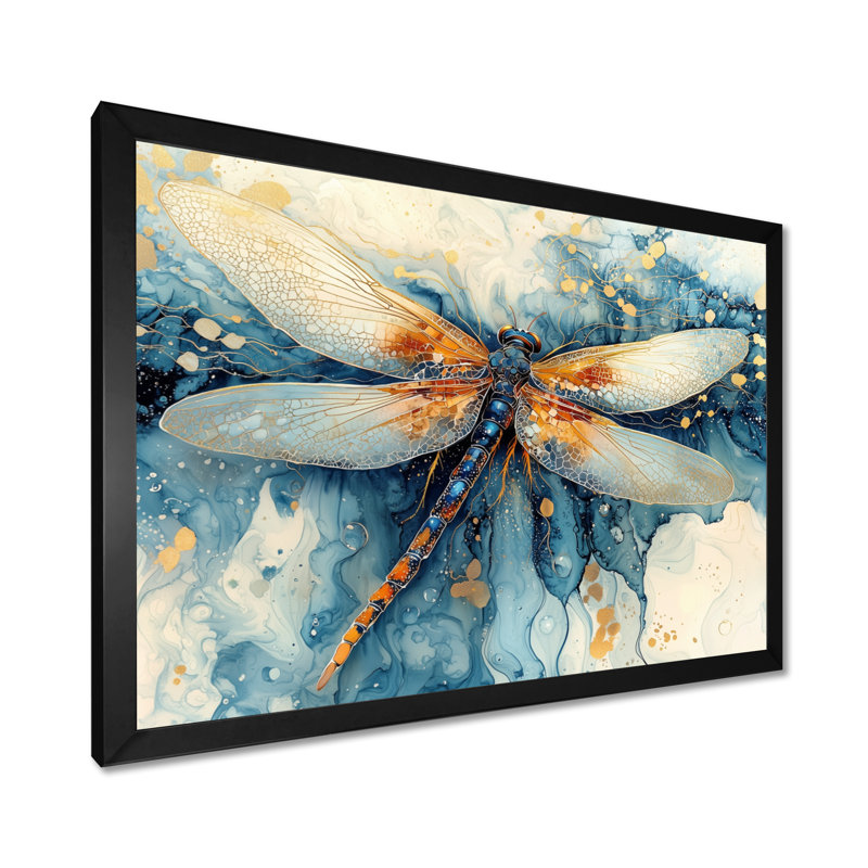 Art moderne moderne libellule aquarelle Serenade III - Libellule, H 30 po x l 40 po, Picture Framed Print, Noir