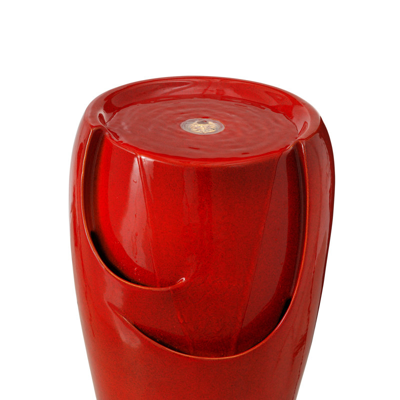 21.25" Red Ceramic Pot Fountain with LED Light