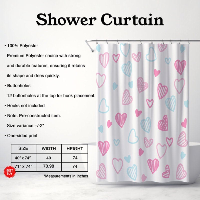 Minimal Romance Shapes - Rideau de douche standard 1 pièce, H 74 po x l 71 po