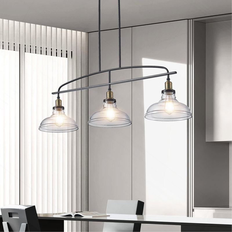 Lustre suspendu 45 po 3 lumières industrielles avec abat-jour en verre transparent