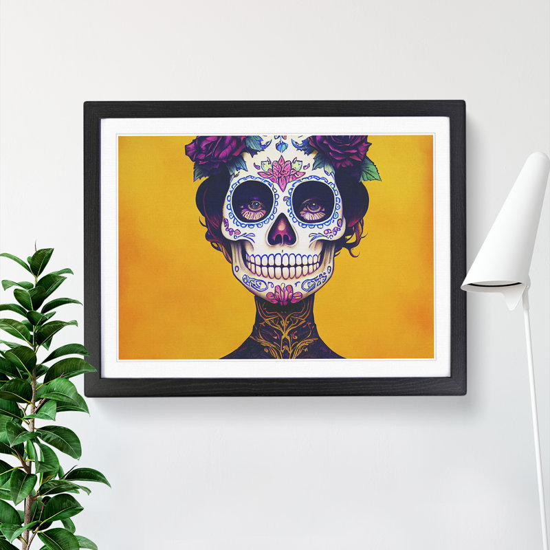 Sugar Skull Woman Vol.3 1 Piece Single Picture Frame Wall Art, 46cm H x 64cm W x 2cm D, Black