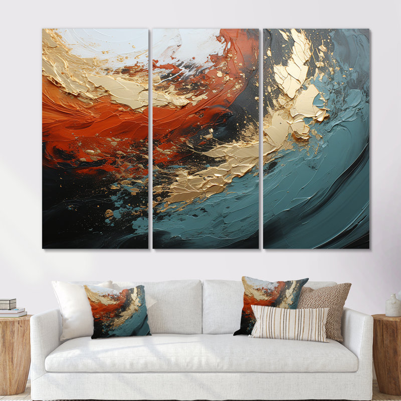Orange et marbre orange, lave I - art mural abstrait, Toile tendue, H 28 po x l 36 po x P 1 po