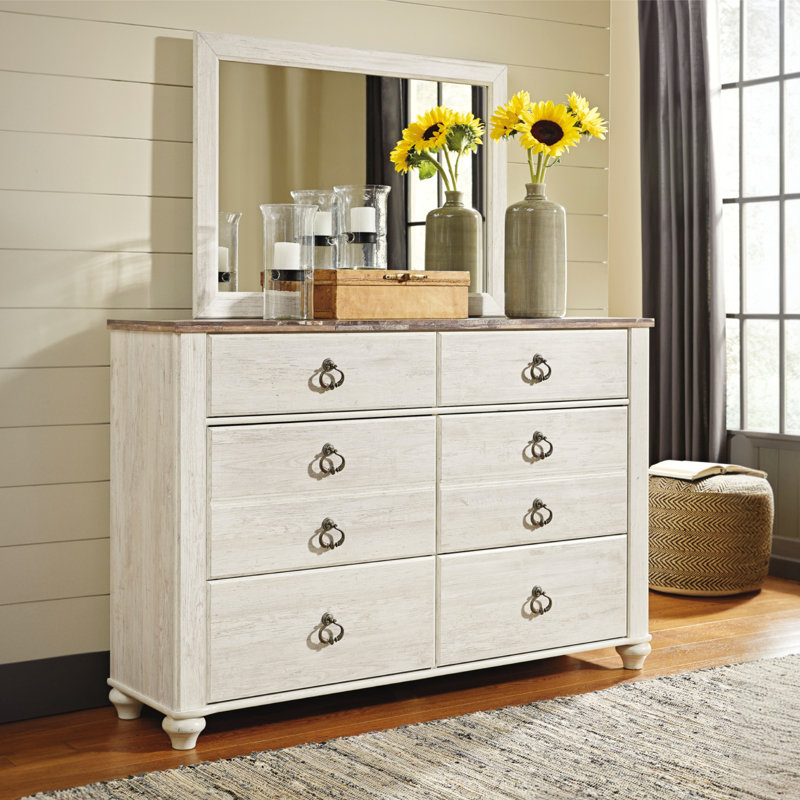 61'' W 6 - Drawer Dresser, Beige/Gray