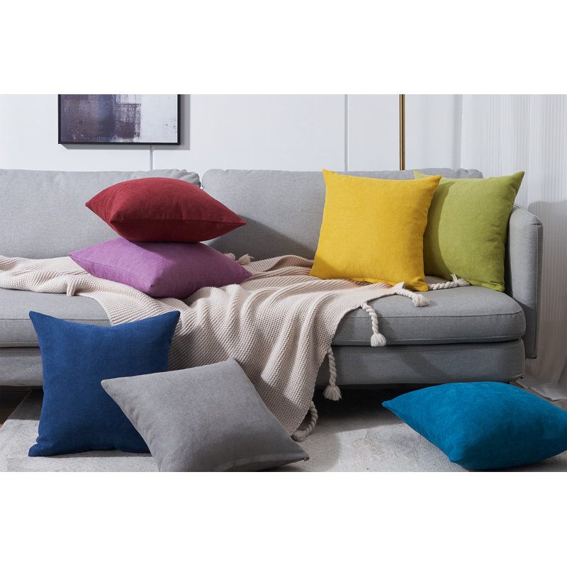  Housse carrée en chenille, Rouge bourgogne, 18 po x 18 po