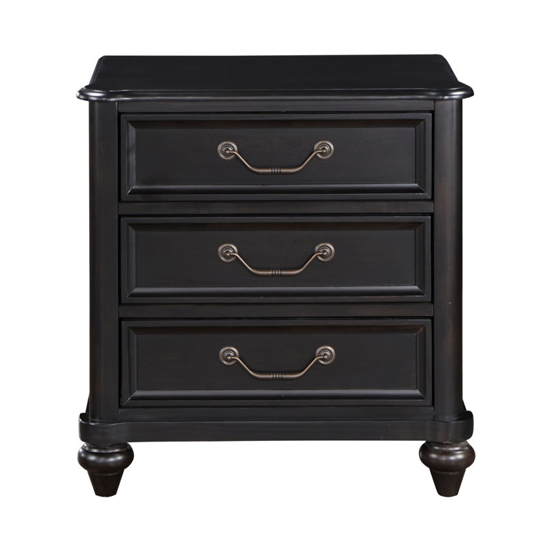 Table de chevet 1 pièce à 3 tiroirs avec poignées antiques