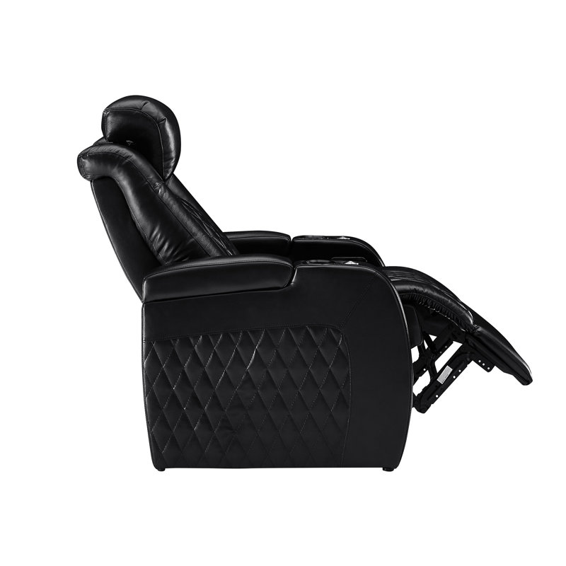 Ensemble de salon inclinable électrique en cuir véritable avec confort zéro gravité, éclairage ambiant à DEL 7 couleurs, appui-tête réglable, charge USB et porte-gobelets
