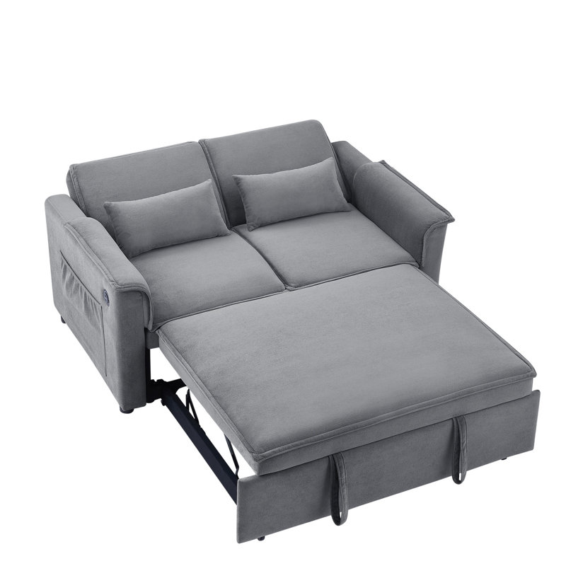Réglable pour les appartements, canapé-lit 2 places avec lit escamotable, lit en tissu gris, petites pièces