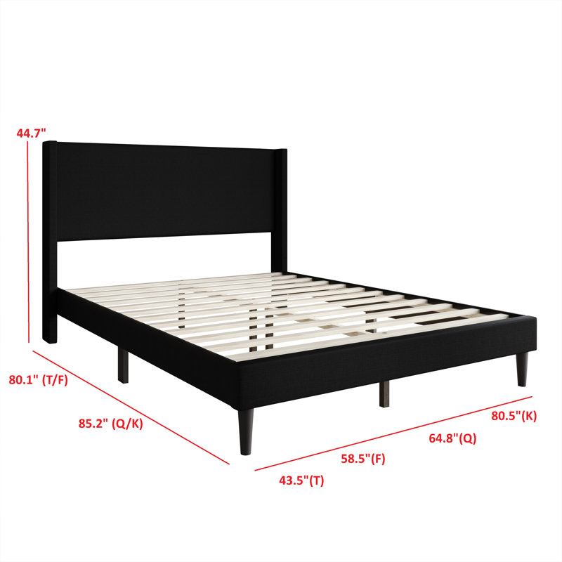 Bangor Full Upholstered Wingback Platform Bed, Black, Full
