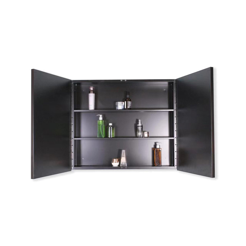 Armoire à pharmacie 26 po x 30 po à fixation murale ou encastrée en métal noir avec miroir