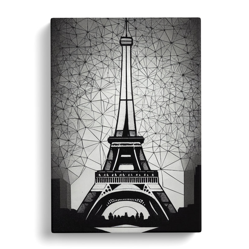 Monochrome Eiffel Tower No.1 - Wall Art, 50cm H x 35cm W x 3cm D, Wrapped Canvas