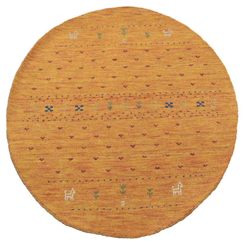 Hand-Knotted Round Orange Wool Area Rug 10'x10'
