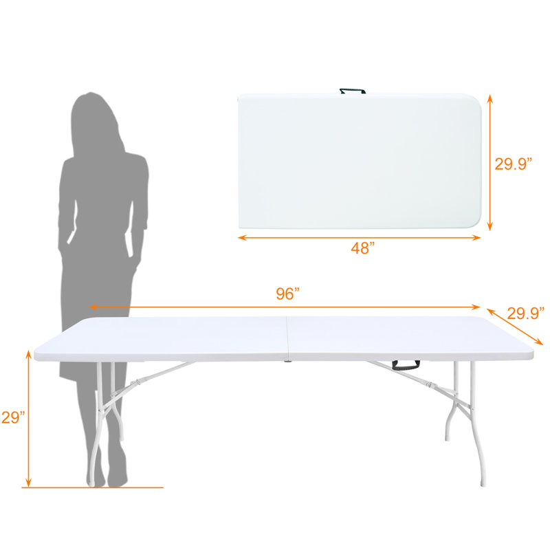 Table pliante 8 pi, table en plastique portative pour le camping, pique-niques, fêtes, table pliable à haut poids de charge blanche