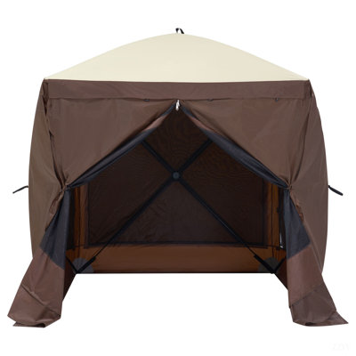 Tente pour abri de jardin Pop Up, abri de soleil avec auvent à 4 côtés avec 4 toiles amovibles et fenêtres en filet, moustiquaire à installation rapide avec moustiquaire, brun