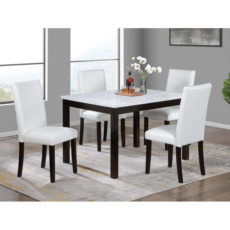 Dougie 5-Piece Dining Set, Espresso, White, White