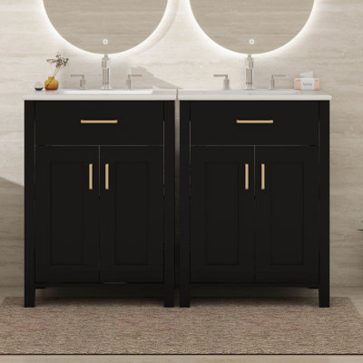 48" Double Sink Bathroom Vanity, Wood Bathroom Cabinet With Tip-Out Drawers