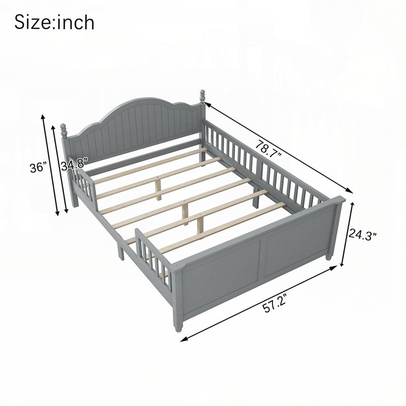 Lit à profil bas, garde-corps de sécurité et utilisation polyvalente pour les enfants en pleine croissance, Lit double, Gris