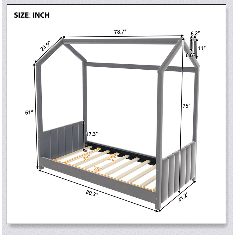 Velvet House Bed Wood Bed, Twin