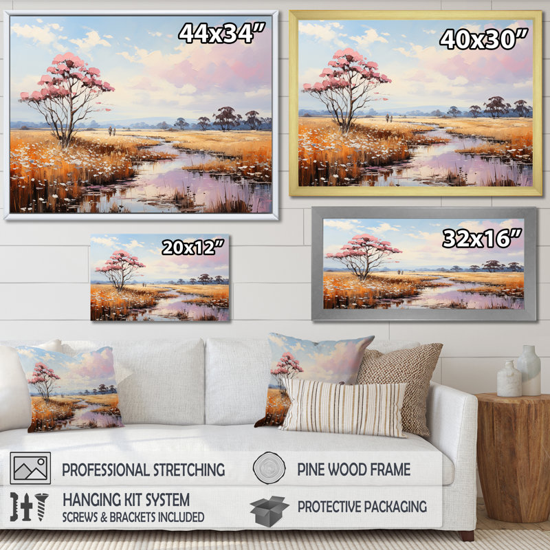 " Praires Tranquil Plains Wonderland ", Gold Single Picture Framed, 12" H x 20" W x 1" D