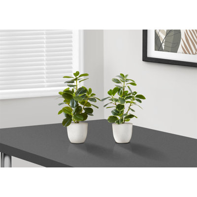 Plante artificielle, 14 po de hauteur, ficus, intérieur, faux, faux, table, verdure, pot, ensemble de 2, décoratif, feuilles vertes, pots