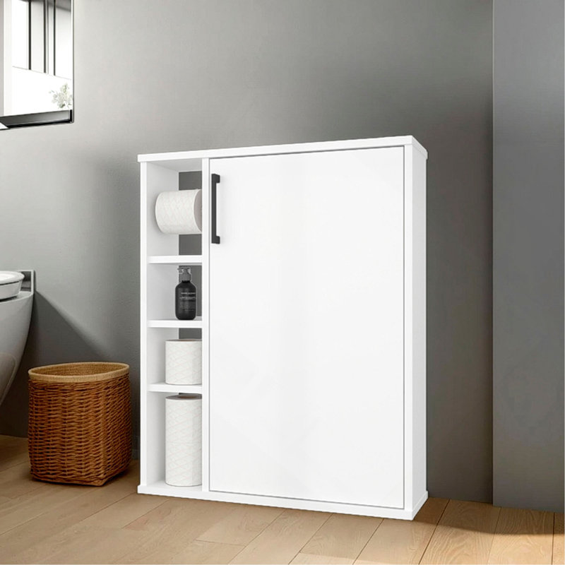 Armoire de salle de bain, 4 tablettes ouvertes, 1 porte