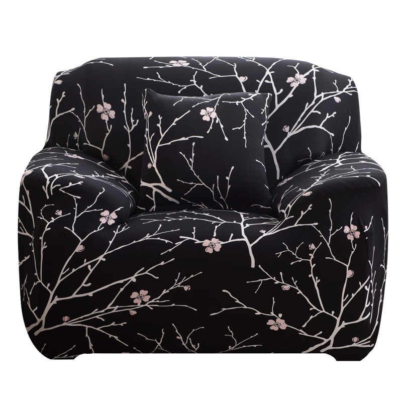 Housse pour canapé extensible 3 places, Fleurs noires, H 45 po x l 55 po x P 30 po