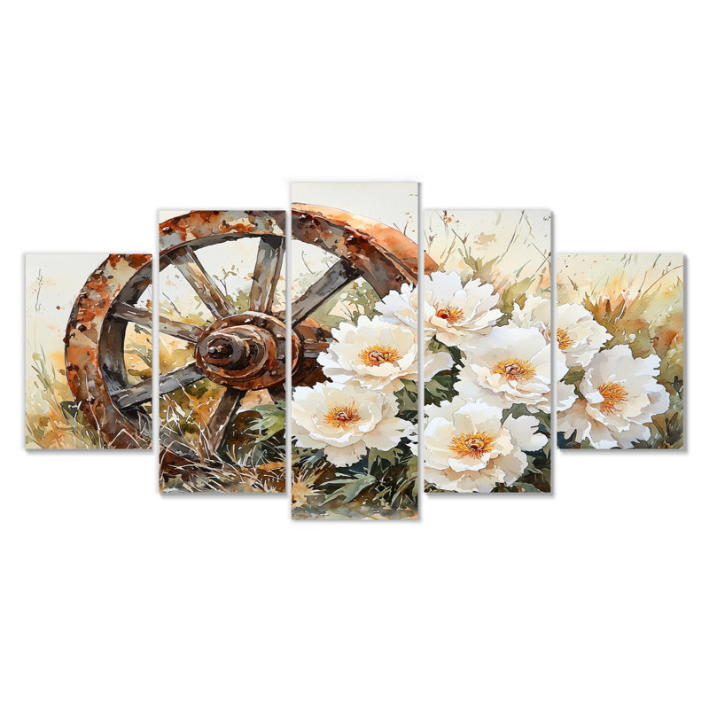 Pivoines par la roue de chariot I - par Wall Art - décoration murale traditionnelle diamant